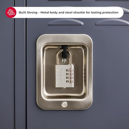 Master Lock Indoor Combination Padlock, 1-9/16-inch Wide, Silver 643D | Resettable Combination Lock For Gym Lockers, Cabinets, Indoor Storage, and School Use, Metal Body Nickel Plated Shackle - size: 1 Pack, style: Number Combo