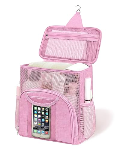 Attmu Mesh Shower Caddy Portable Dorm Room Essentials, Toiletry Tote Bag - color: Light Pink