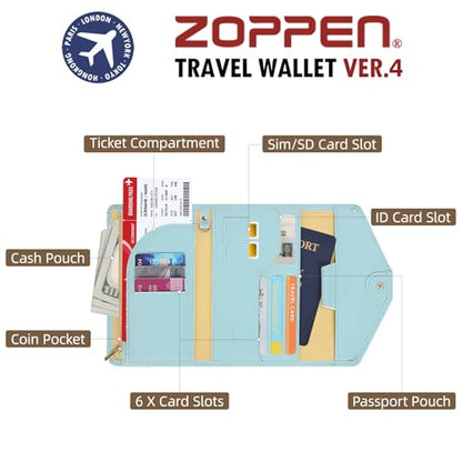 ZOPPEN Passport Holder Travel Wallet Organizer for Women,Paradise Blue - color: Paradise Blue
