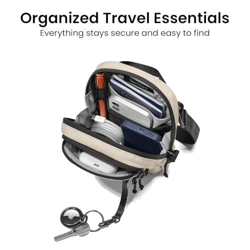 tomtoc Aviator-T37 Travel Crossbody Sling Bag with RFID Blocking, Holds Passports with Anti-theft Lockable Zippers - color: Beige