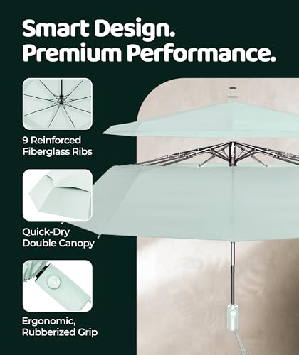 Windproof Travel Umbrella - Compact & Withstands Winds up to 100MPH, Strongest Premium Auto Folding Umbrella for Rain and Sun - Durable, Light & Portable for Women & Men, Fits Backpack & Cars - color: 15. Pastel Mint
