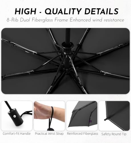 Travel Windproof Umbrella for rain Compact Small Travel size QuickDry - color: 5-Black
