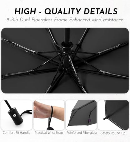Travel Windproof Umbrella for rain Compact Small Travel size QuickDry - color: 5-Black