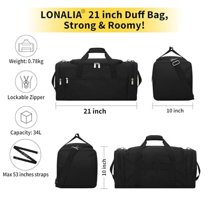 Gym Bag Sport Duffle Bag for Men, 34L / 21 inch, Black - color: Black