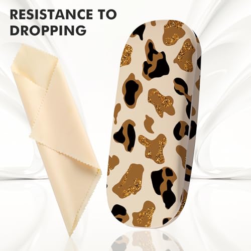 Glasses Case Hard Shell,Portable Protective Eyeglasses Case, Eyeglass Holder Box with Cleaning Cloth, for men women - color: Leopard Print 2