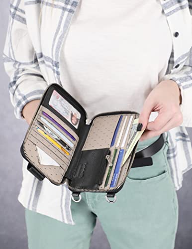 Timberland Women's RFID Leather Phone Crossbody Wallet Bag - color: Black (Pebble)