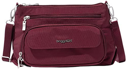 Baggallini Original Everyday 11x7.5 Crossbody Bags Rfid Protected Lightweight Nylon Zippered Travel Purse - color: Dark Cherry, style: Slim Strap