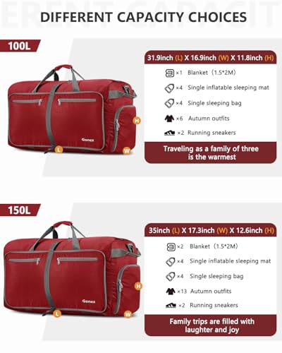 Gonex 80L Foldable Travel Duffle Bag with Shoe Compartment, Lightweight - color: Red, size: 80L