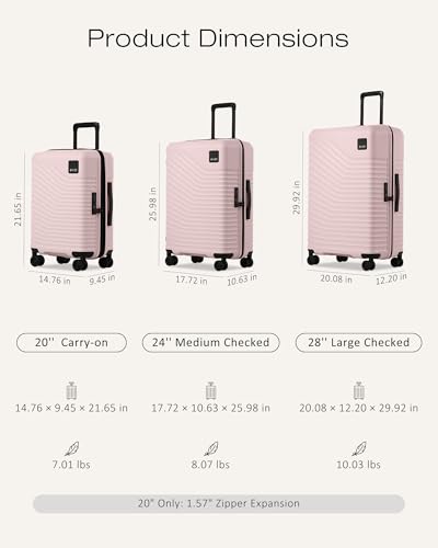 Coolife Luggage 3 Piece Set, Lightweight PC Hardside Suitcases, 20/24/28 - color: Pink, size: 3-Piece Set (20/24/28)