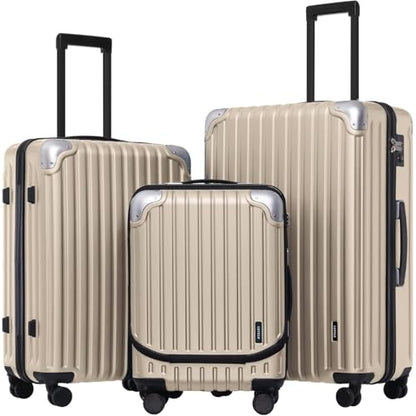 LEVEL8 Luggage Sets 3 Piece, Hardshell Suitcase with Wheels, 20/24/28 Inch - color: Champagne, size: 3-Piece Set (20/24/28)