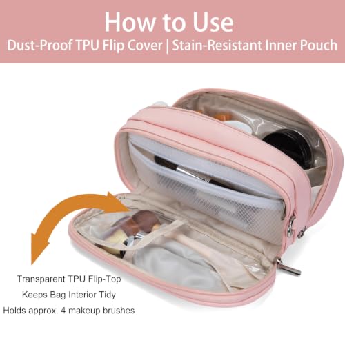 Large Makeup Bag for Women, PU Toiletry Bag with Compartment (Pink) - color: Pink