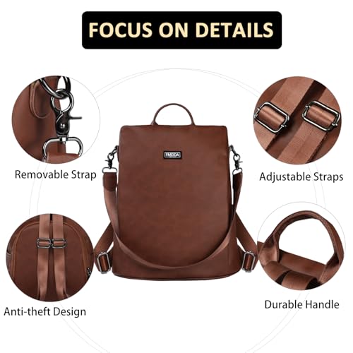 Fmeida Convertible Backpack Purse for Women Anti Theft Nylon Backpack Brown - color: Brown