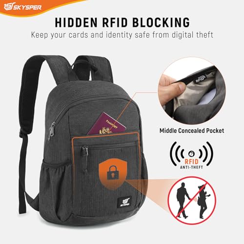 SKYSPER Anti Theft Hiking Backpack, 20L RFID Packable Travel Daypack, Lightweight Foldable Back Pack for Walking Daytrip - color: Black, size: Medium