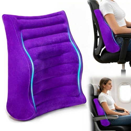 Inflatable Lumbar Pillow for Airplane Travel, S-Curve Lumbar Support Pillow