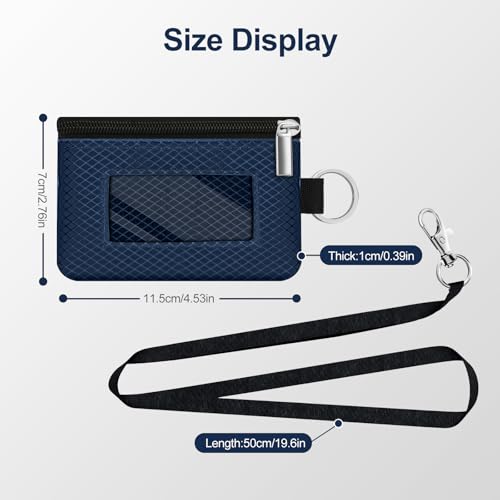 Minimalist RFID Blocking Small Wallet with ID Window,WaterResistant Zip Id Case Wallet with Lanyard Keychain for Cards,Cash,Travel,Women,Men (Dark blue) - color: Dark blue