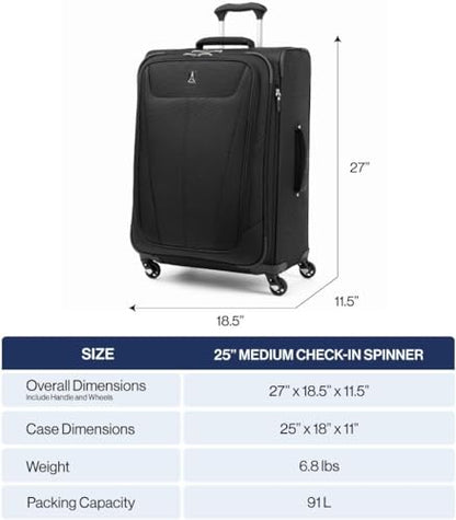 Travelpro Maxlite 5 Softside Checked Luggage Spinner, Blue, 25-Inch | Medium Checked Suitcase, Expandable With 4 Wheels, Lightweight & Versatile Travel Design, Men & Women - color: Ensign Blue, size: Checked-Medium 25-Inch