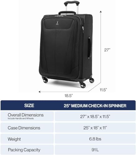 Travelpro Maxlite 5 Softside Checked Luggage Spinner, Grey, 25-Inch - color: Shadow Grey, size: Checked-Medium 25-Inch
