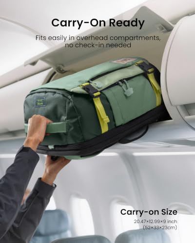 tomtoc Travel Backpack 40L, TSA Carry On Bag Flight Approved, PFAS Free - color: Moss Green-ripstop, size: 40L