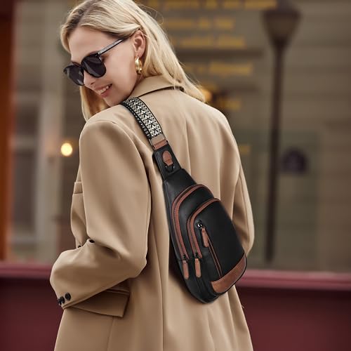 CLUCI Crossbody Bags for Women - Sling Backpack Travel Bag in Leather - color: 0-0 Black With Brown
