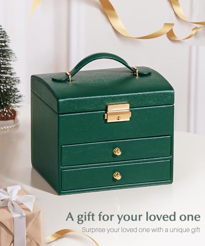 Homde Small Jewelry Box for Girls: 3-Layer Lockable Organizer (Green) - color: Midnight Green