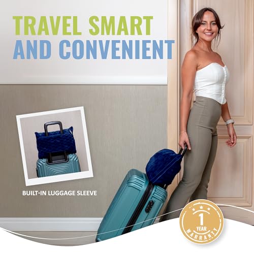 BOACAY Packable Travel Blanket for Airplane, Car - Compact Office Blanket - Portable Pillow for Adults, Kids with Case, Luggage Sleeve, Backpack Clip - color: Navy Blue