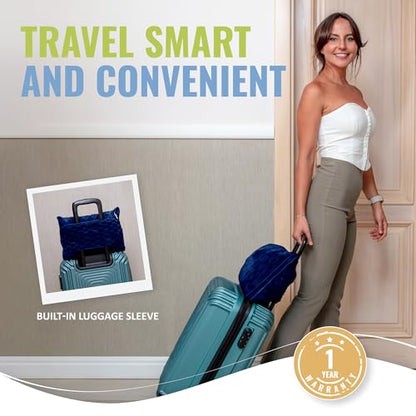 BOACAY Packable Travel Blanket for Airplane, Car - Compact Office Blanket - Portable Pillow for Adults, Kids with Case, Luggage Sleeve, Backpack Clip - color: Navy Blue