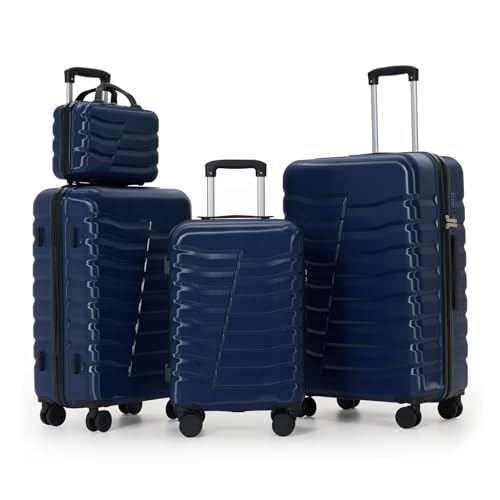 4‑Piece Hard Shell Green Suitcases Luggage Sets with Spinner Wheels - color: Dark Blue