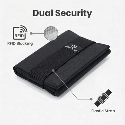 LIGHT FOLD Trifold Nylon Slim Wallet for Men, RFID Blocking Front Pocket - color: Black