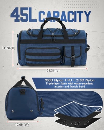 Gonex 45L 3-in-1 Duffel Bag for Gym & Travel - color: Dark Blue, size: 45L