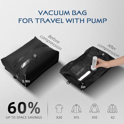 Travel Vacuum Bags With Pump,Space Saver Vacuum Storage Bags, Ip67 Waterproof,Airless Vacuum Kit Travel Carry On Suitcase and Backpack (2 Pack+Pump） - size: M+L