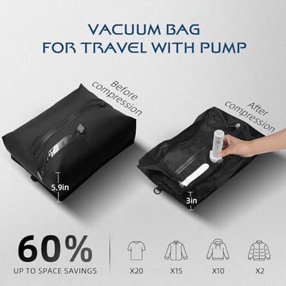 Travel Vacuum Bags With Pump,Space Saver Vacuum Storage Bags, Ip67 Waterproof,Airless Vacuum Kit Travel Carry On Suitcase and Backpack (2 Pack+Pump） - size: M+L