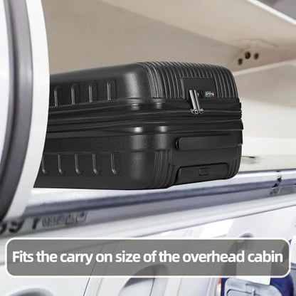 Kaleenie 2 PCS 20/29 Luggage Sets, 20” Cabin Luggage 29” Side Open Suitcase - color: Dark Black, size: 20/29 Set