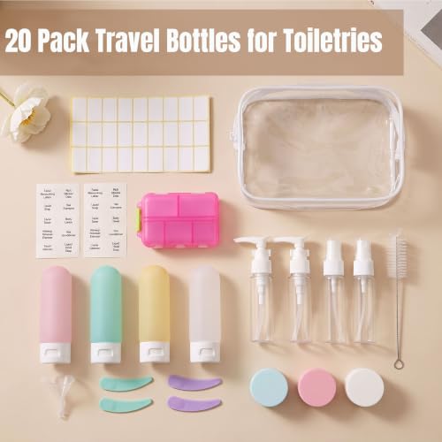 20 Pack Travel Bottles for Toiletries, Travel Containers with Pill Case - color: Multi Color B