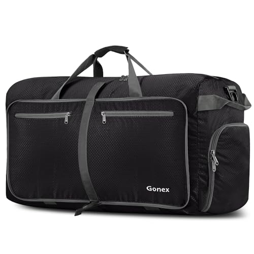 Gonex 100L Foldable Travel Duffle Bag with Shoe Compartment, Lightweight - color: Black, size: 100L