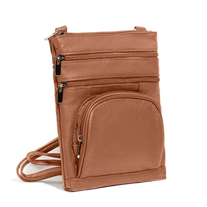 TOVOSO Crossbody Bag for Women, Genuine Leather Multi-Pocket Purse with Adjustable Strap, RFID Protection, Built-In Wallet - color: Light Brown, size: X-Large