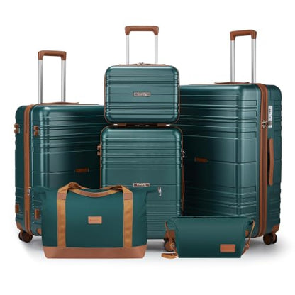 Luggage Sets with Spinner Wheels, Lightweight Hardshell Suitcase Set with TSA Lock, Carry On Checked Luggage Set with YKK Zippers (Dark Green, 6 piece sets（14/20/24/28/DB/TB）) - color: Dark Green, size: 6 piece sets（14/20/24/28/DB/TB）