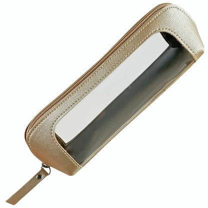 9" Clear Makeup Brush Bag, Small Gold Pencil Case, Multifunctional - color: Gold