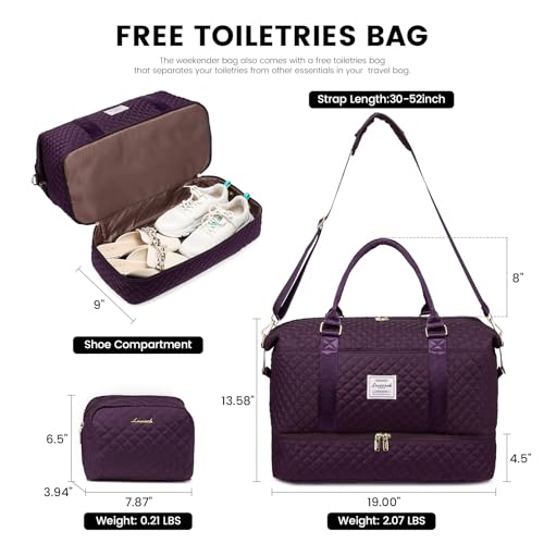 LOVEVOOK Travel Duffle Bag,Weekender Bags for Women with Shoe Compartment - color: Dark Purple-c, size: Large-2 Pcs