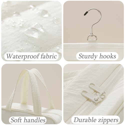 Hanging Toiletry Bag for Women, Large Capacity Travel Makeup Organizer with Hook, Waterproof Cosmetic Bag with Translucent TPU Compartments for Bathroom, Gym, Camping (Beige) - color: Beige