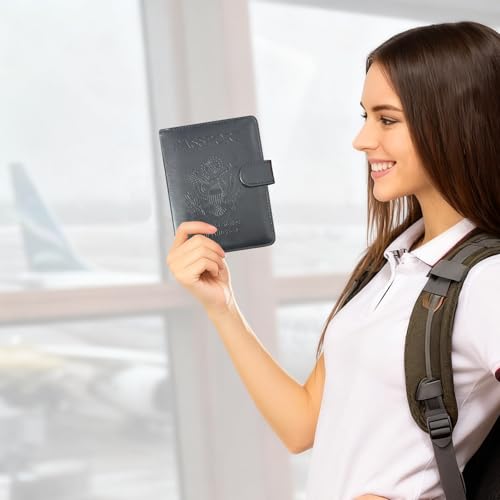 Passport Holder Cover, ACdream Protective Premium Leather RFID Blocking Wallet Travel Case for Passport/Credit Card/Air Ticket, - color: Black