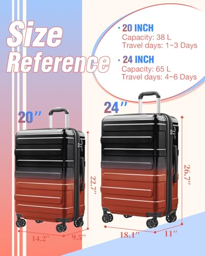 Checked Luggage, Expandable 24 Inch Hard Shell Suitcase with Spinner Wheels TSA Lock, Lightweight Travel Checked Suitcases - color: Flame, size: 24inch