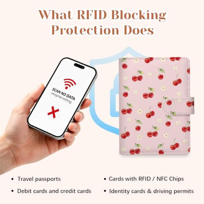 Cherry Passport Holder for Travel Essentials, RFID Blocking Wallet Case - color: Cherry