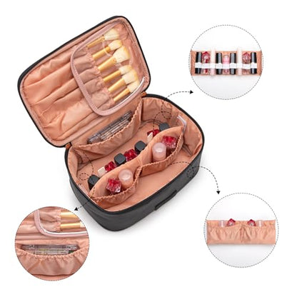 Wrangler Travel Makeup Bag 2pcs Set Cosmetic Bag with Makeup Brush Holder - color: Black