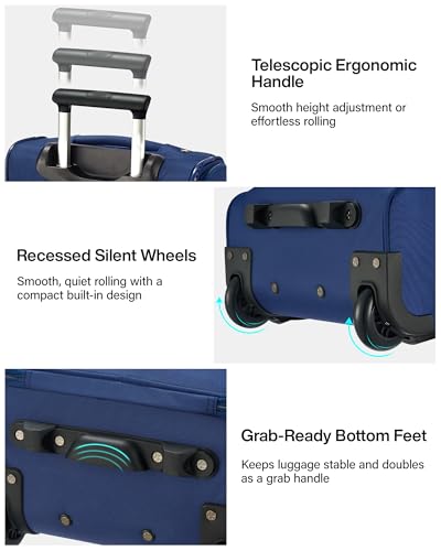 Hanke Underseat Carry On Luggage with Wheels, 17 Inch Rolling Bag, Blue - color: Blue, size: 17 Inch Underseat Plus