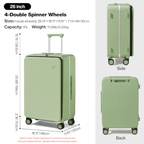 mixi 26 Inch Large Checked Luggage PC Hard Shell Suitcase Top Opening Aluminum Frame Travel Suitcases with Wheels, Avocado Green - color: Avocado Green, size: 26-inch