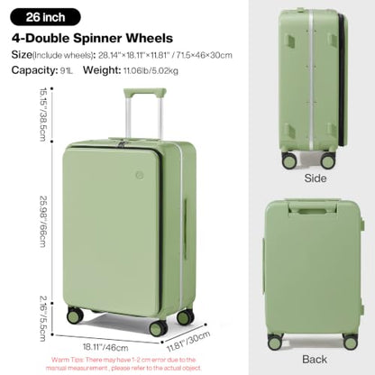 mixi 26 Inch Large Checked Luggage PC Hard Shell Suitcase Top Opening Aluminum Frame Travel Suitcases with Wheels, Avocado Green - color: Avocado Green, size: 26-inch