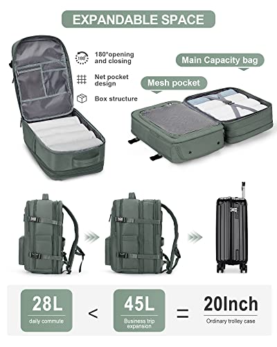 WONHOX Large Travel Laptop Backpack Expandable Flight Approved Backpack Carry on Backpack for Women Men Waterproof 17inch Laptop Daypack Hiking Work Backpack with Shoe Compartment Dark Green - color: A3-darkgreen
