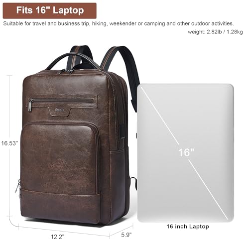 Shrrie 16 Inch Vegan Leather Laptop Backpack for Women and Men - color: Coffee