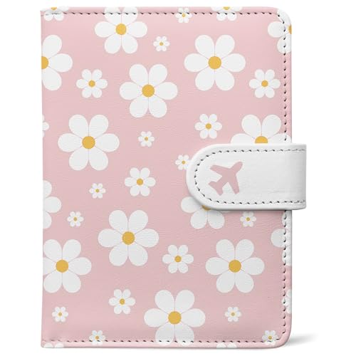 Passport Holder, Cute Travel Wallet Cover with RFID Blocking,flower | PU leather travel wallet with magnetic closure, card slots, pen loop, and easy access for passports and essentials. - color: L-Ditsy