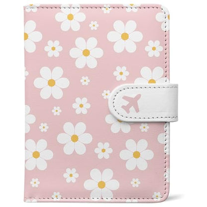Passport Holder, Cute Travel Wallet Cover with RFID Blocking,flower | PU leather travel wallet with magnetic closure, card slots, pen loop, and easy access for passports and essentials. - color: L-Ditsy